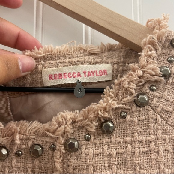 Rebecca Taylor Taupe Tweed Stud Embellished Sleeveless Peplum Top Sz 4 - Picture 4 of 8